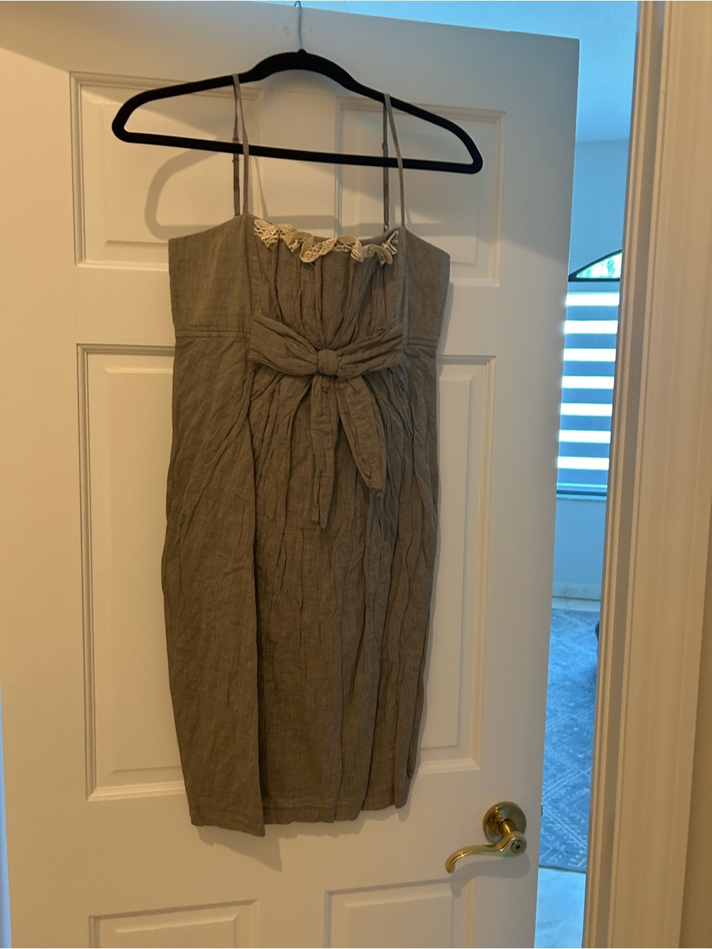 Robert Rodriguez Taupe Linen Strapless Dress with Bow